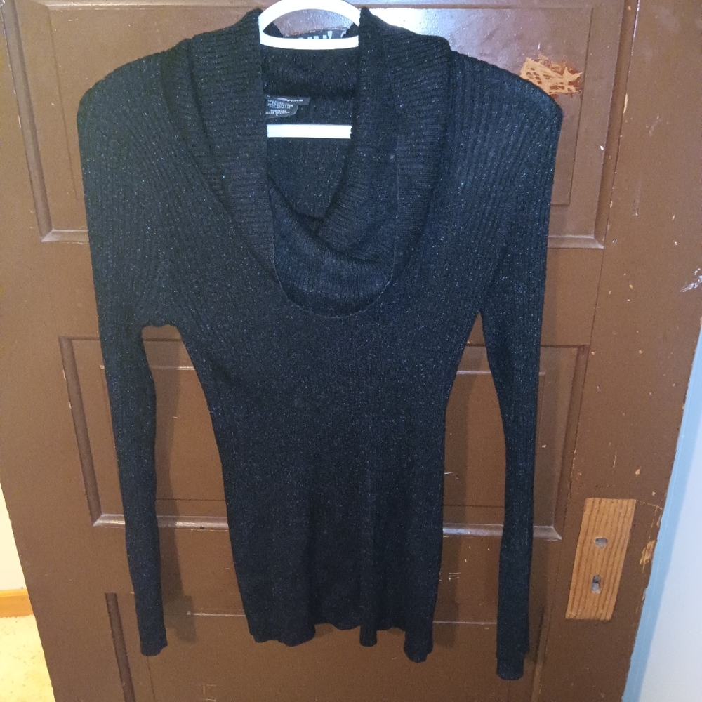 EUC It's Our Time Black Sparkly Metallic Cowl Neck Long Sleeve Blouse L